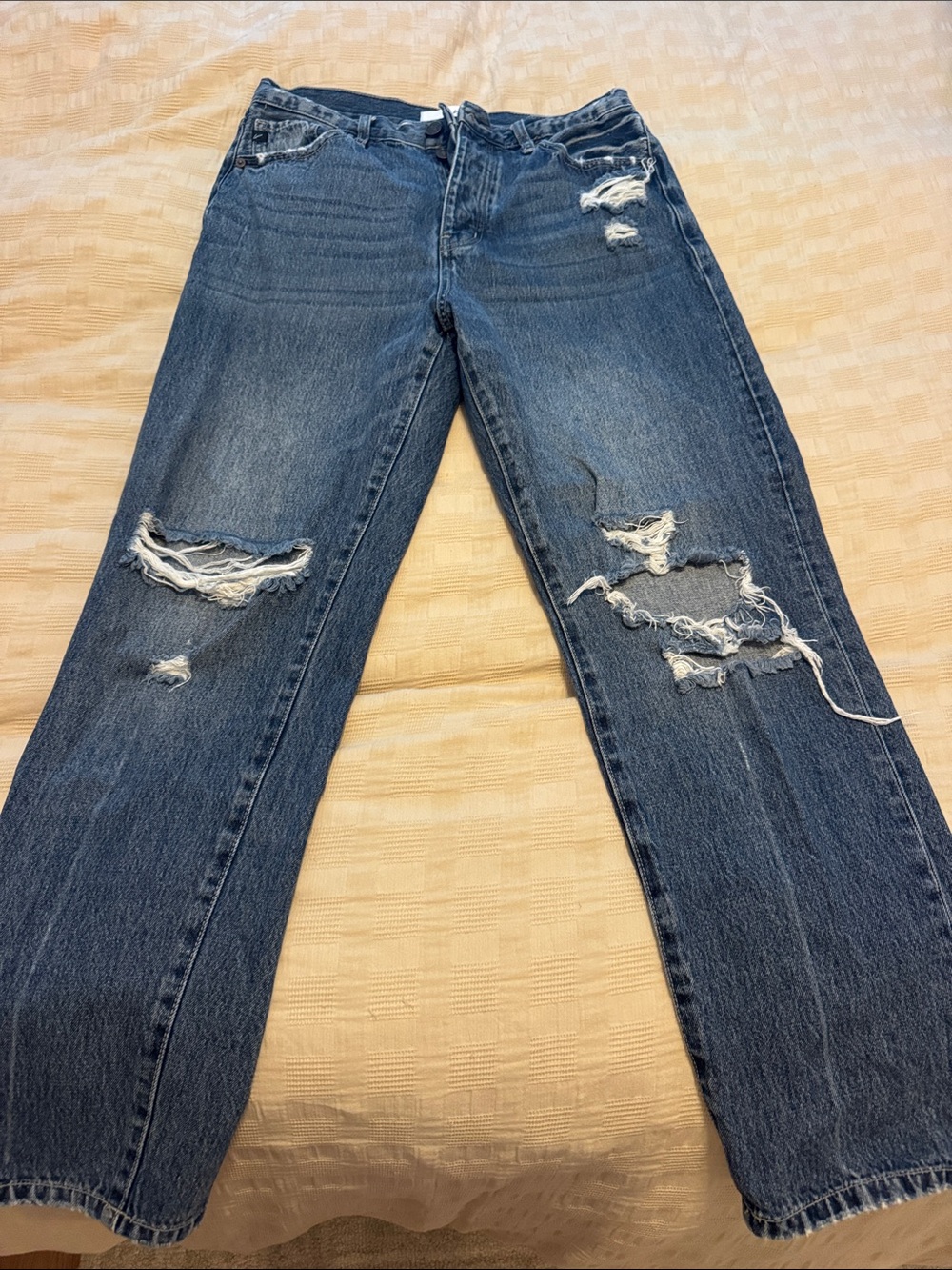 KanCan Distressed Straight-Leg Jeans in Dark Blue Wash